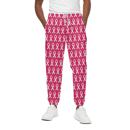 White And Pink Breast Cancer Print Cotton Pants