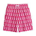 White And Pink Breast Cancer Print Cotton Shorts