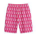 White And Pink Breast Cancer Print Cotton Shorts