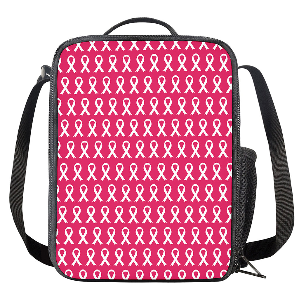White And Pink Breast Cancer Print Crossbody Lunch Bag