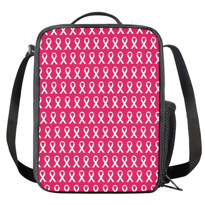 White And Pink Breast Cancer Print Crossbody Lunch Bag