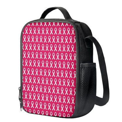 White And Pink Breast Cancer Print Crossbody Lunch Bag