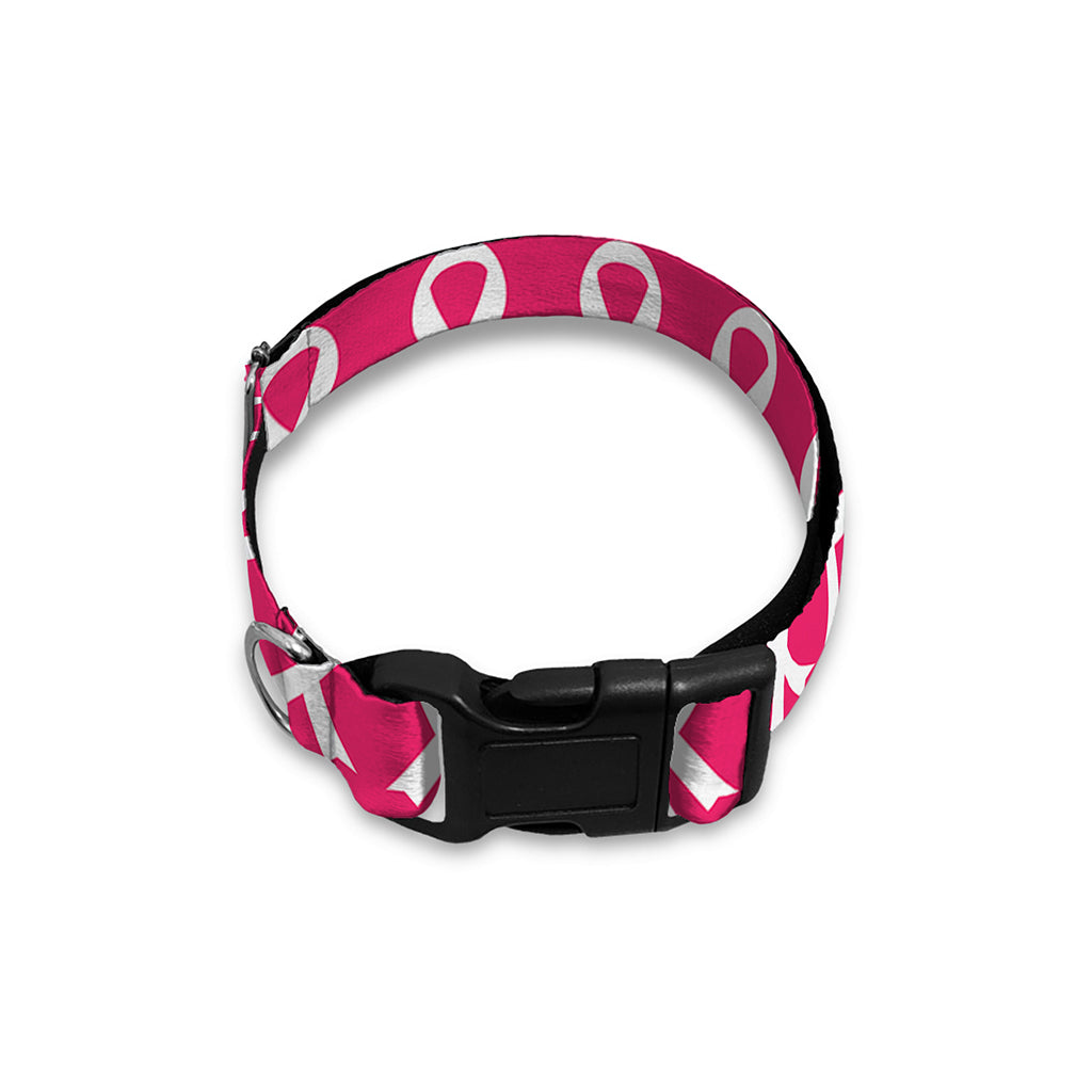 White And Pink Breast Cancer Print Dog Collar