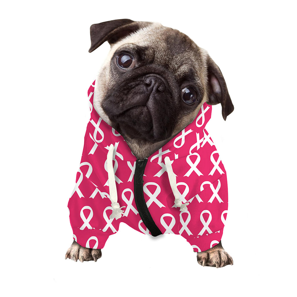 White And Pink Breast Cancer Print Dog Zip Up Hoodie