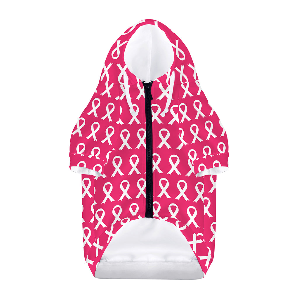 White And Pink Breast Cancer Print Dog Zip Up Hoodie