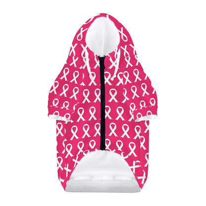 White And Pink Breast Cancer Print Dog Zip Up Hoodie