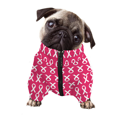 White And Pink Breast Cancer Print Dog Zip Up Jacket