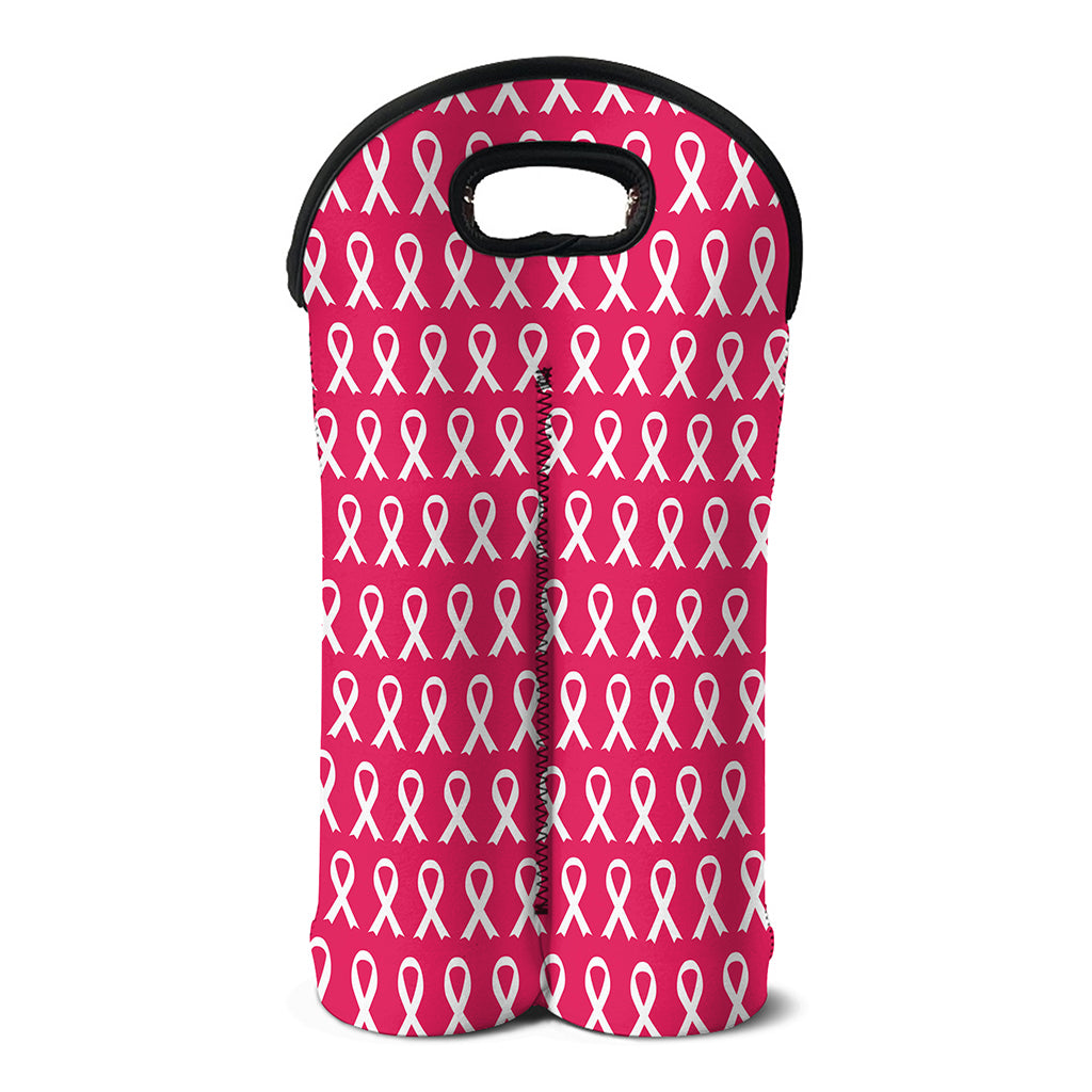 White And Pink Breast Cancer Print Double Neoprene Wine Tote