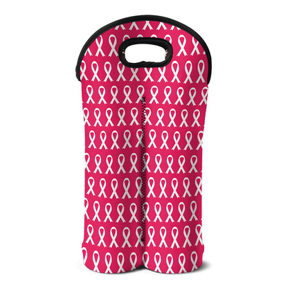 White And Pink Breast Cancer Print Double Neoprene Wine Tote