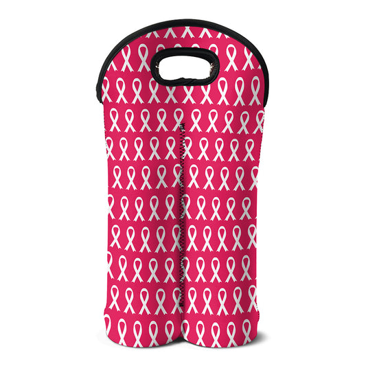 White And Pink Breast Cancer Print Double Neoprene Wine Tote