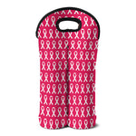 White And Pink Breast Cancer Print Double Neoprene Wine Tote