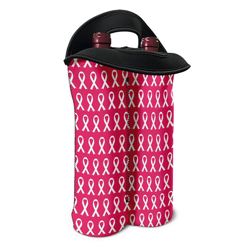 White And Pink Breast Cancer Print Double Neoprene Wine Tote