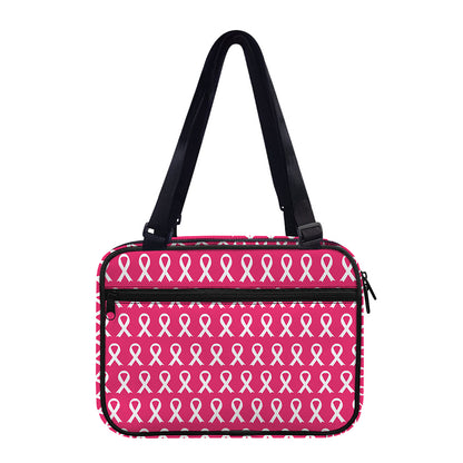 White And Pink Breast Cancer Print Double Strap Bible Bag