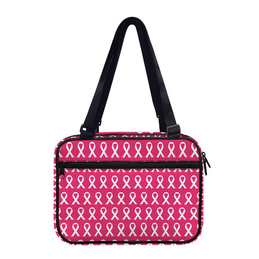 White And Pink Breast Cancer Print Double Strap Bible Bag