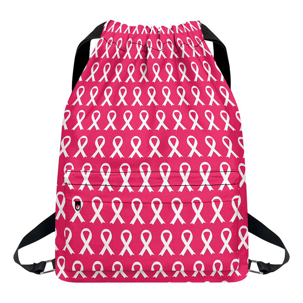 White And Pink Breast Cancer Print Drawstring Backpack