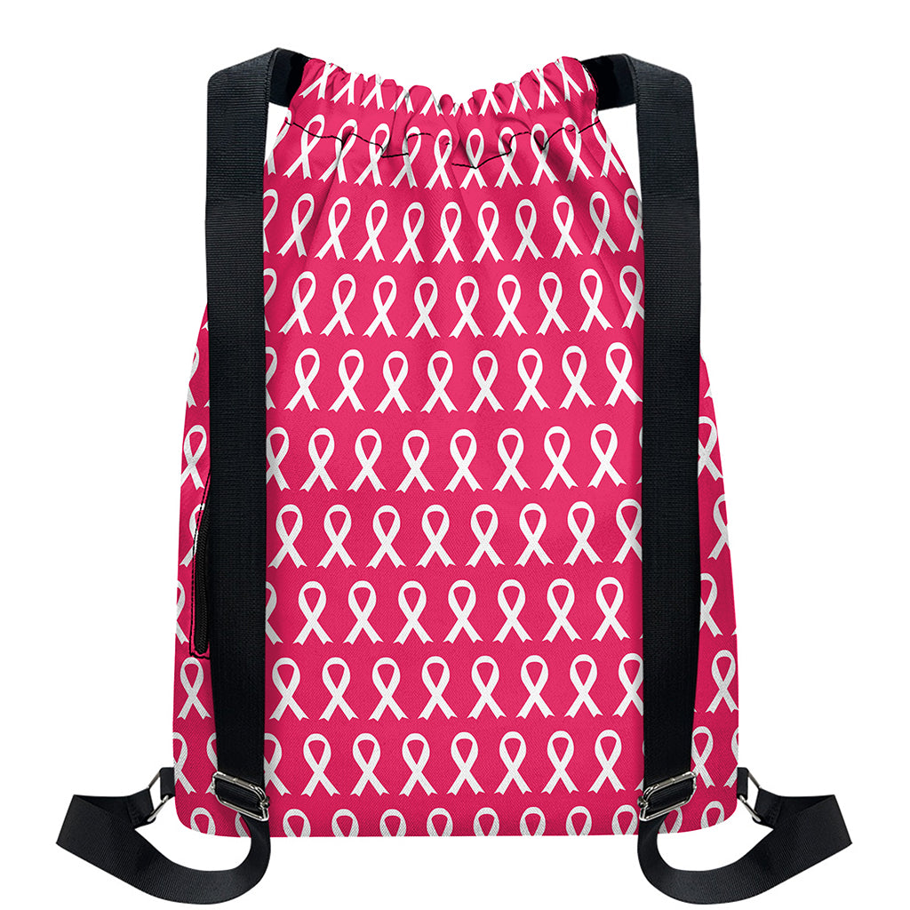 White And Pink Breast Cancer Print Drawstring Backpack