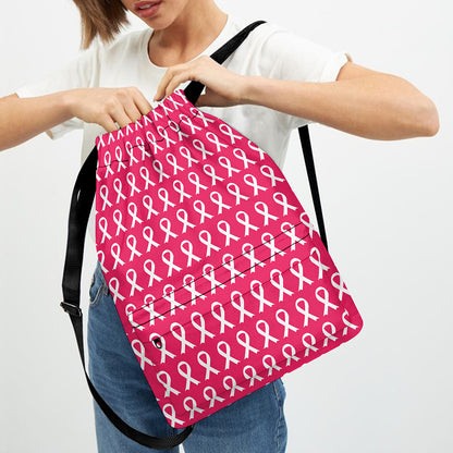 White And Pink Breast Cancer Print Drawstring Backpack