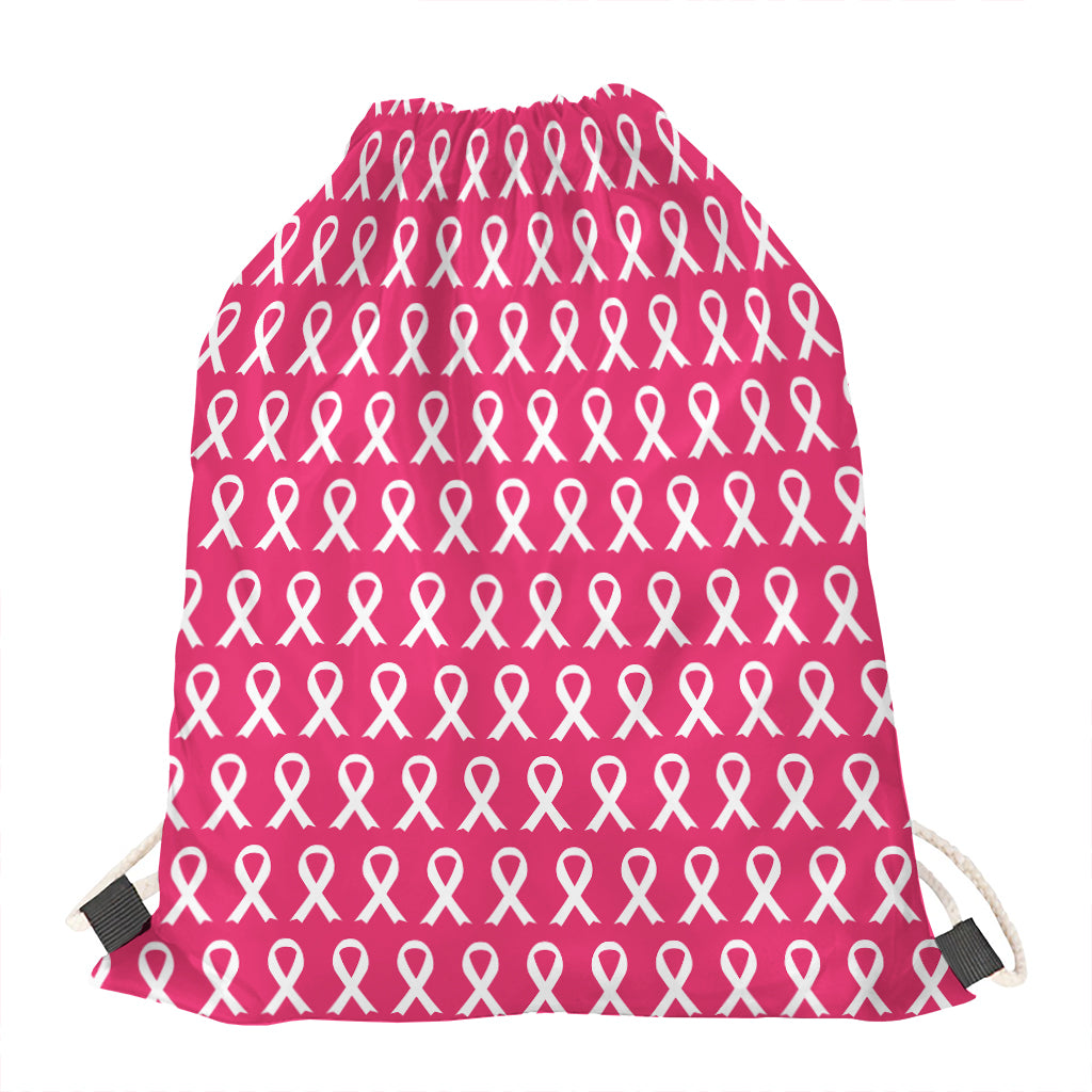 White And Pink Breast Cancer Print Drawstring Bag