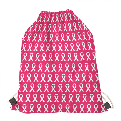White And Pink Breast Cancer Print Drawstring Bag