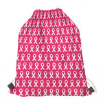 White And Pink Breast Cancer Print Drawstring Bag