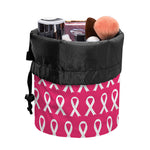 White And Pink Breast Cancer Print Drawstring Makeup Bag
