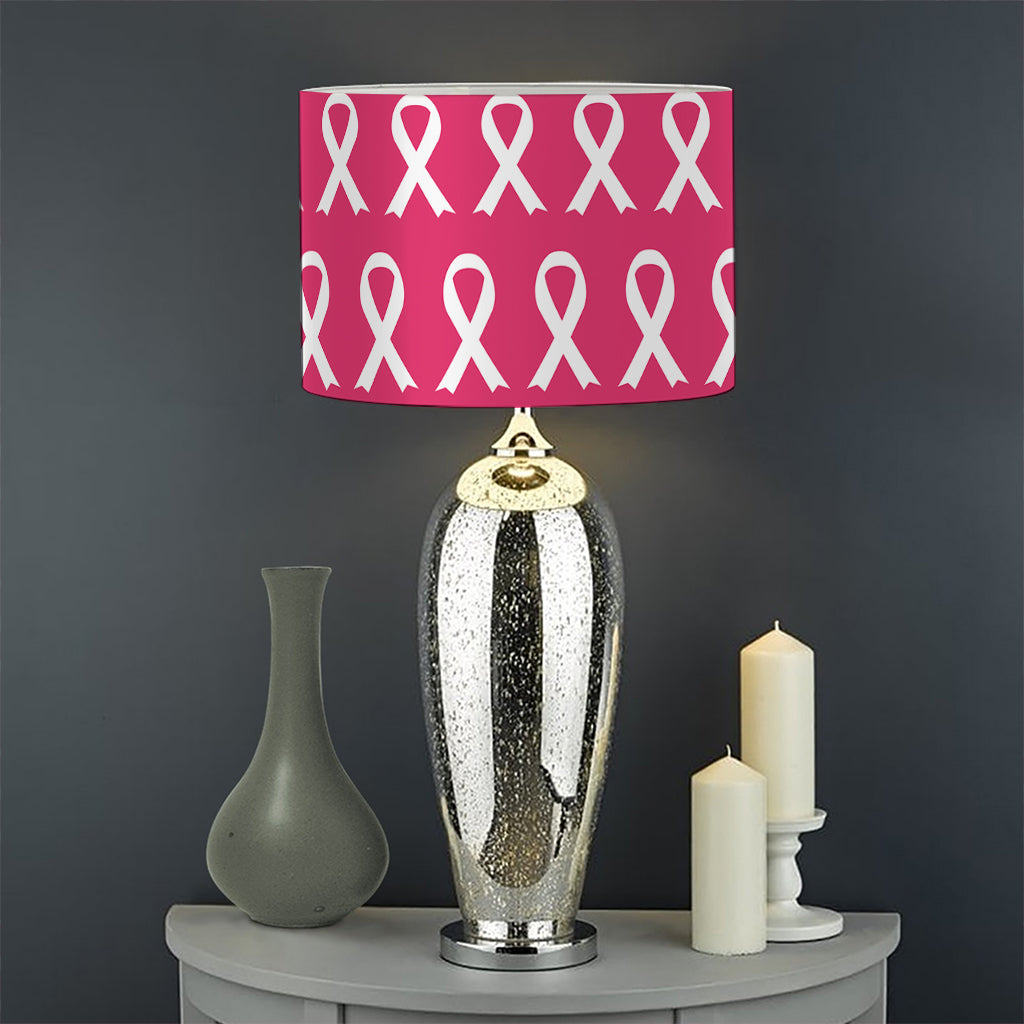 White And Pink Breast Cancer Print Drum Lamp Shade