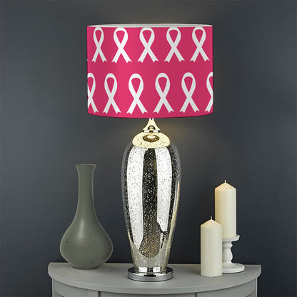 White And Pink Breast Cancer Print Drum Lamp Shade
