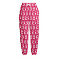 White And Pink Breast Cancer Print Fleece Lined Knit Pants
