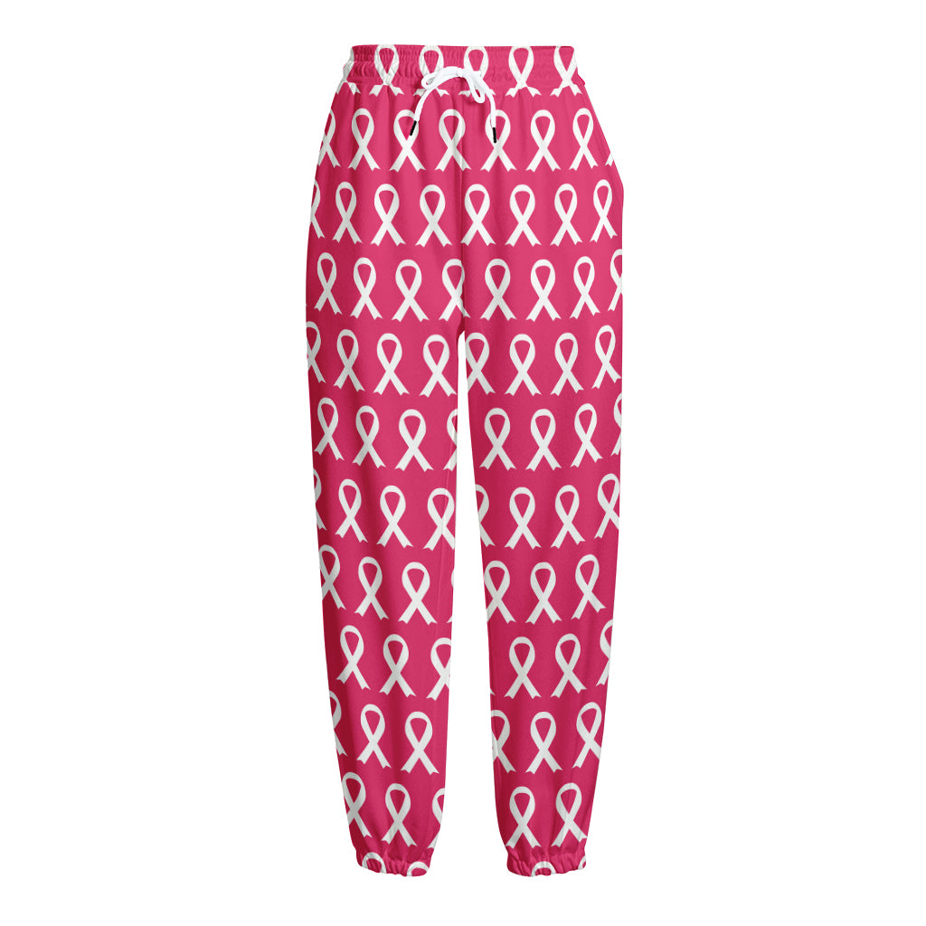 White And Pink Breast Cancer Print Fleece Lined Knit Pants