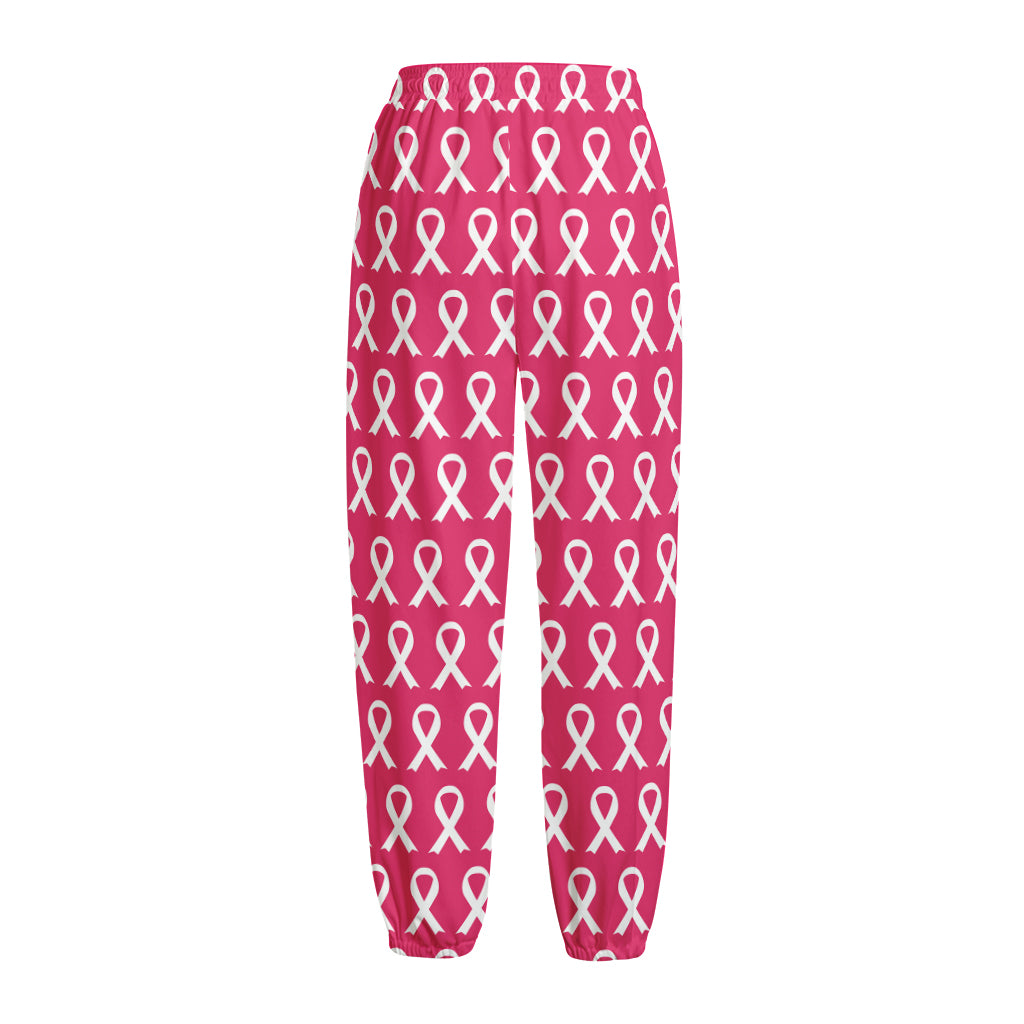 White And Pink Breast Cancer Print Fleece Lined Knit Pants