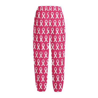 White And Pink Breast Cancer Print Fleece Lined Knit Pants