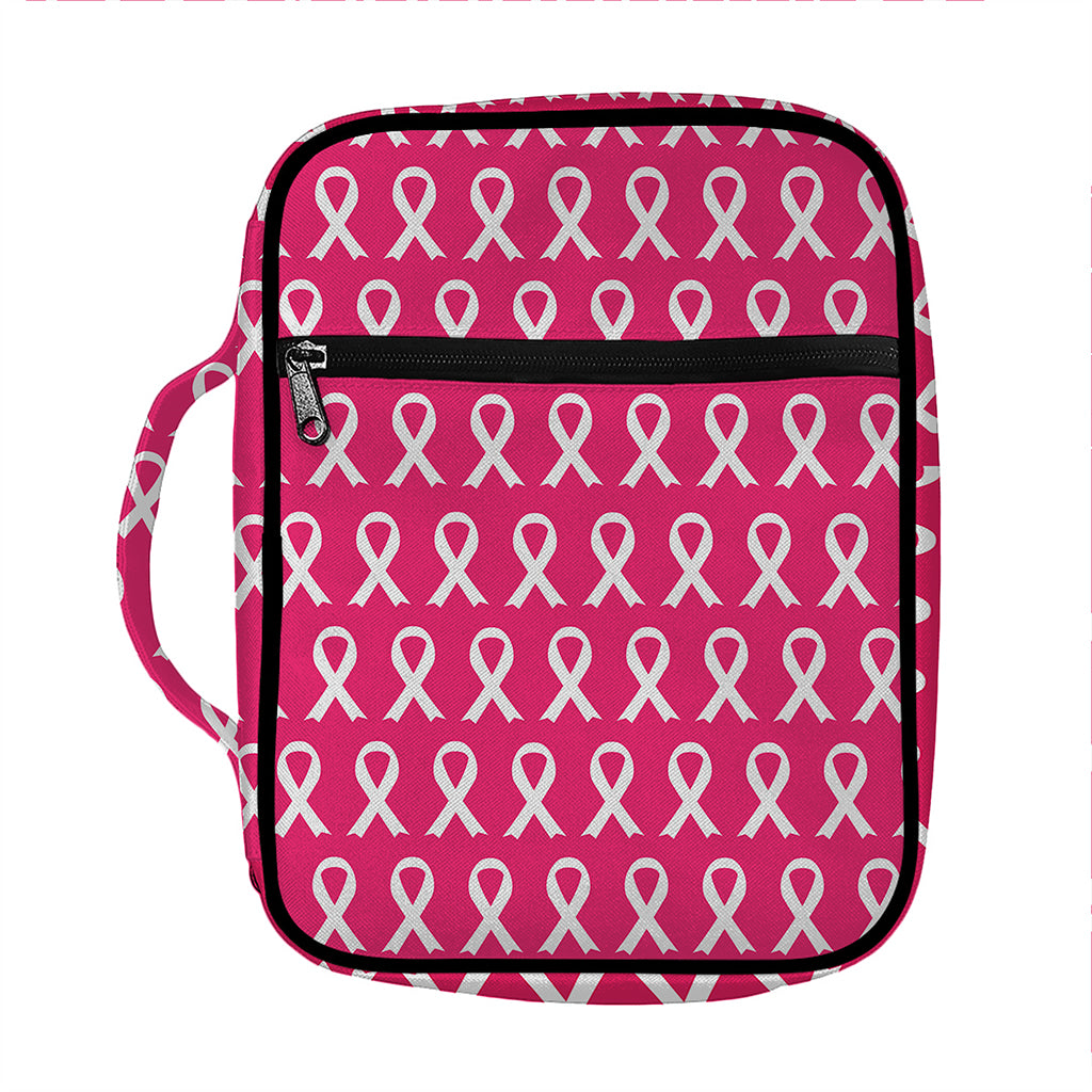 White And Pink Breast Cancer Print Front Pocket Bible Bag