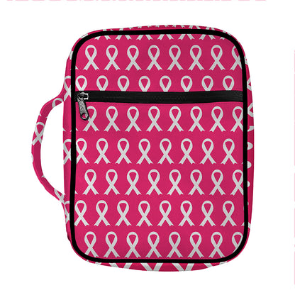 White And Pink Breast Cancer Print Front Pocket Bible Bag