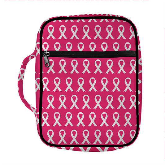 White And Pink Breast Cancer Print Front Pocket Bible Bag