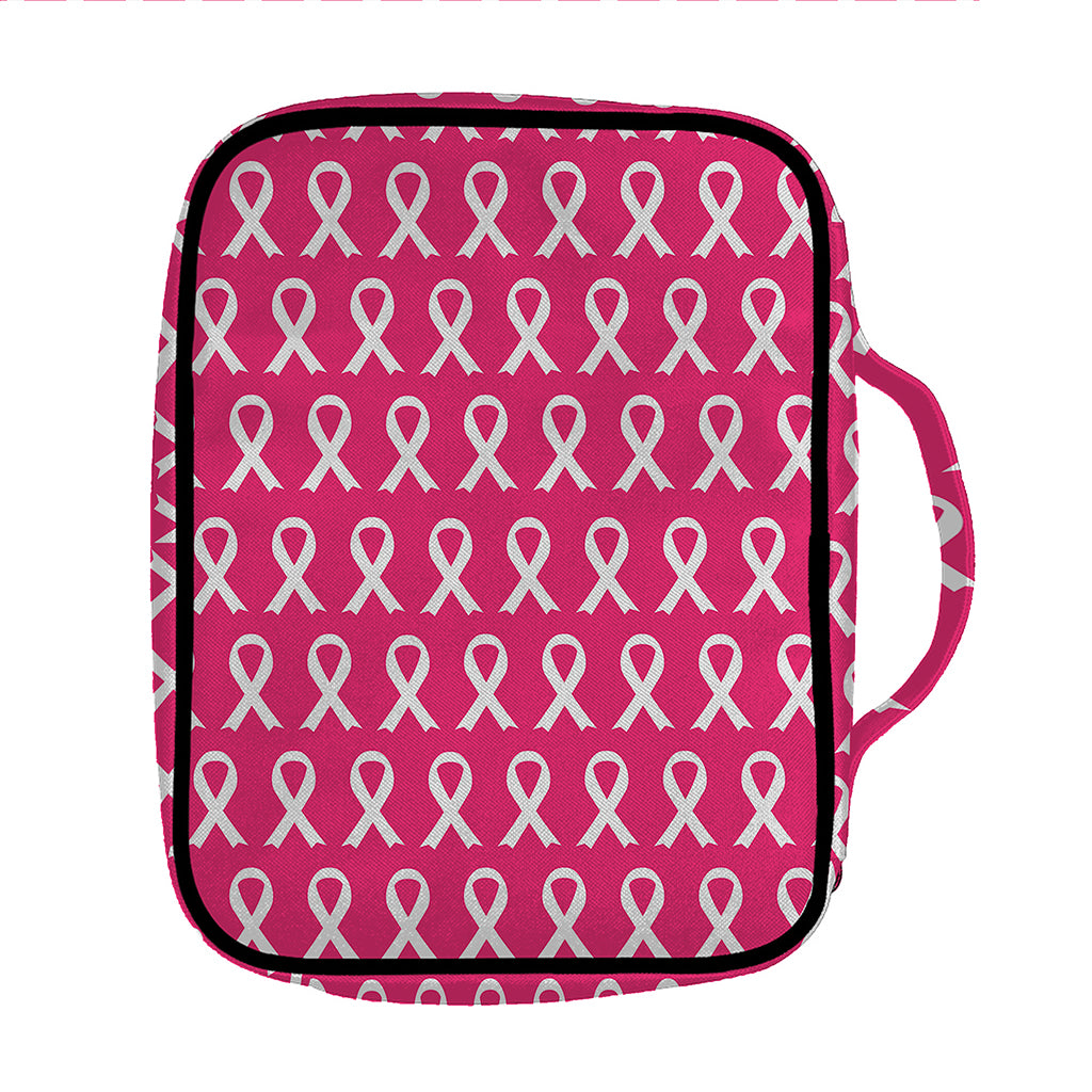 White And Pink Breast Cancer Print Front Pocket Bible Bag