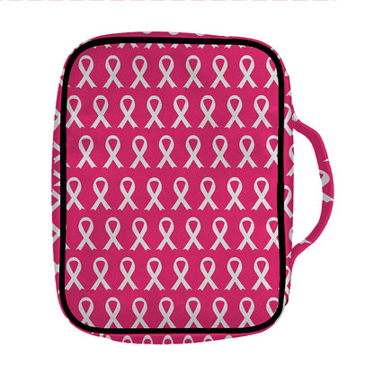 White And Pink Breast Cancer Print Front Pocket Bible Bag