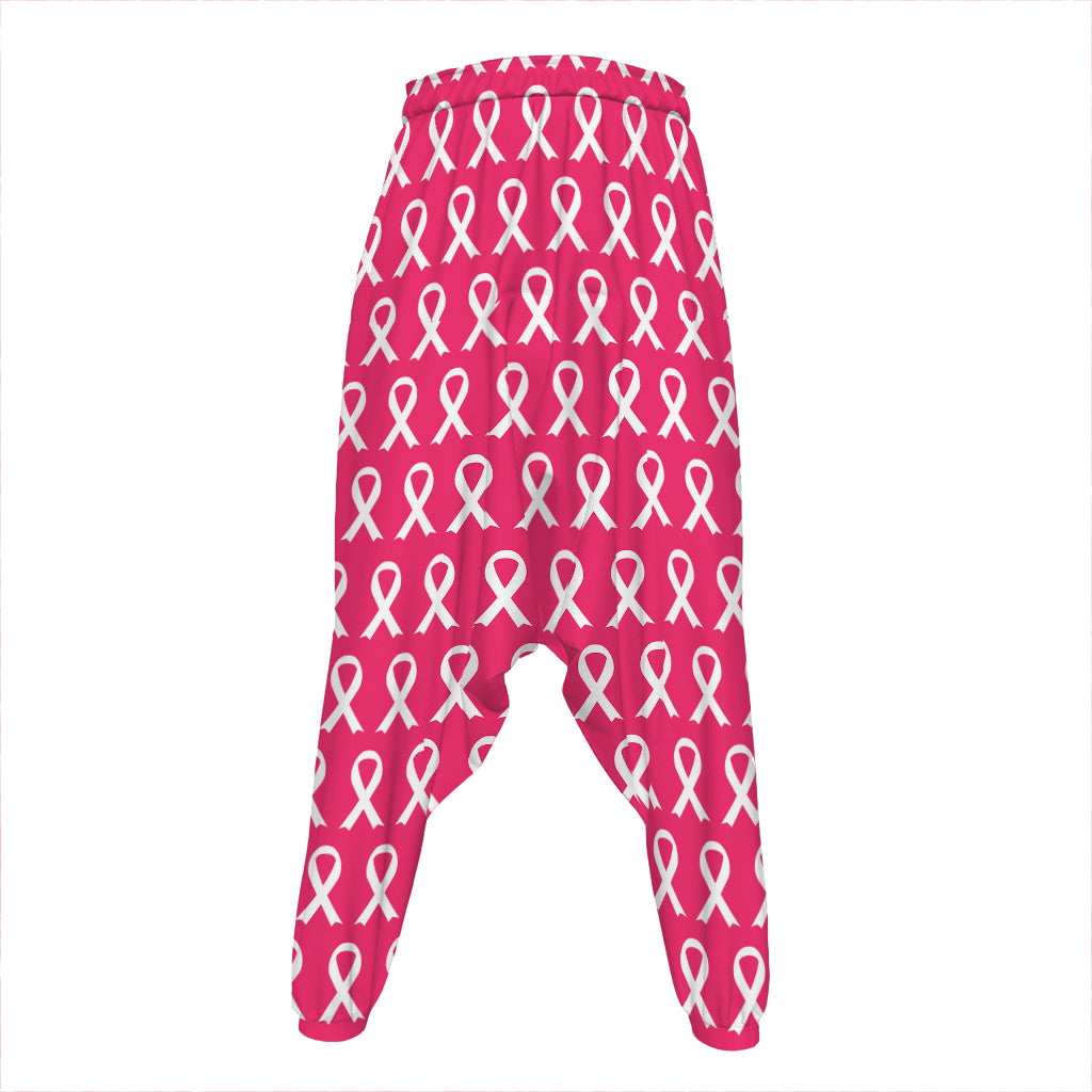 White And Pink Breast Cancer Print Hammer Pants