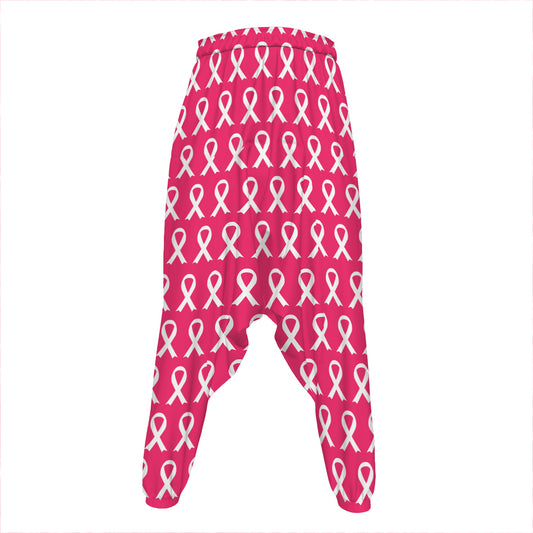 White And Pink Breast Cancer Print Hammer Pants