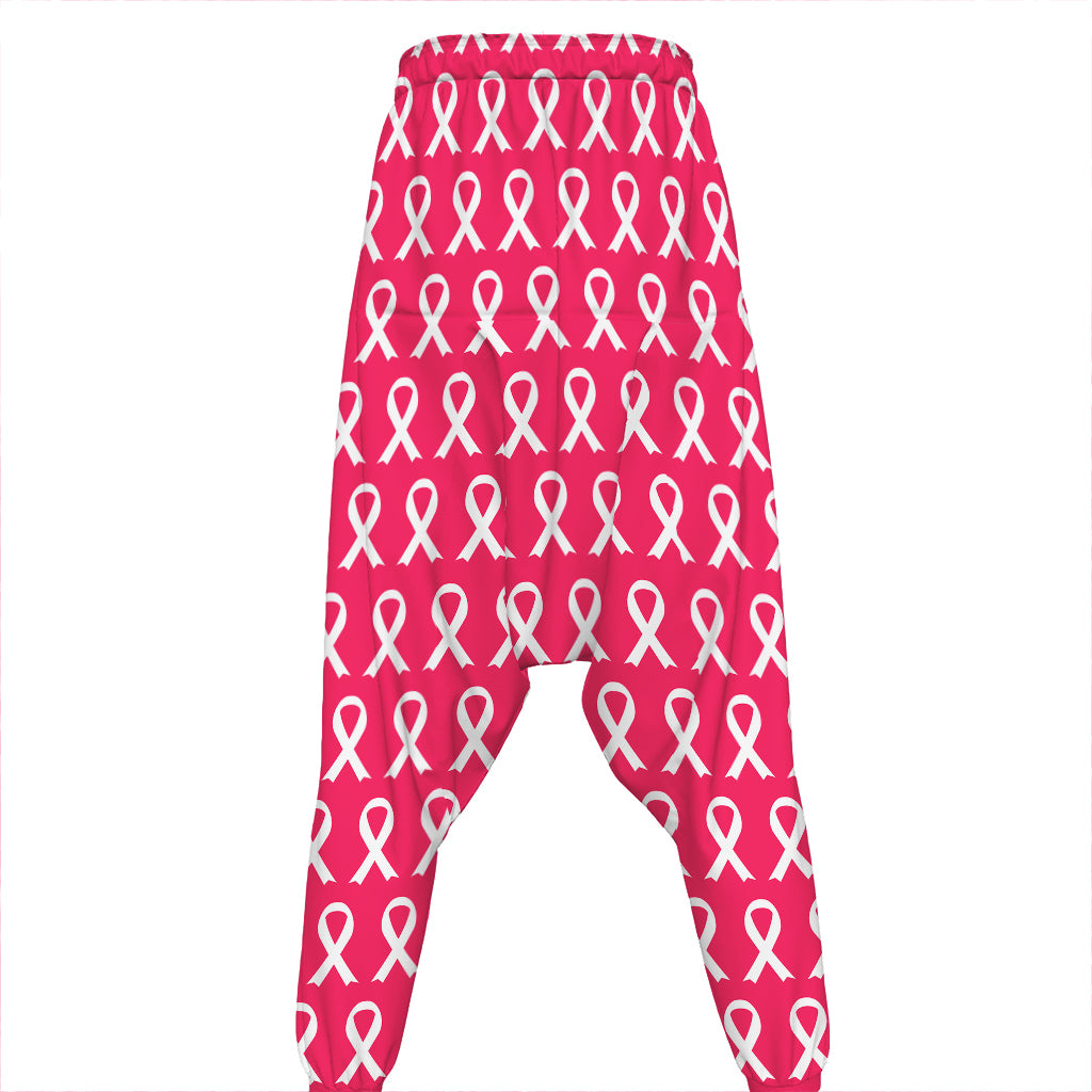 White And Pink Breast Cancer Print Hammer Pants
