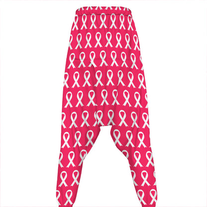 White And Pink Breast Cancer Print Hammer Pants