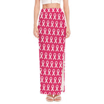 White And Pink Breast Cancer Print High Slit Maxi Skirt