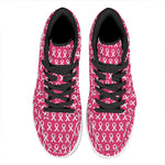 White And Pink Breast Cancer Print High Top Leather Sneakers
