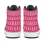 White And Pink Breast Cancer Print High Top Leather Sneakers