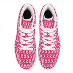 White And Pink Breast Cancer Print High Top Leather Sneakers