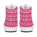 White And Pink Breast Cancer Print High Top Leather Sneakers