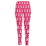 White And Pink Breast Cancer Print High-Waisted Pocket Leggings