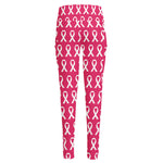 White And Pink Breast Cancer Print High-Waisted Pocket Leggings