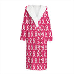 White And Pink Breast Cancer Print Hooded Bathrobe