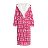 White And Pink Breast Cancer Print Hooded Bathrobe