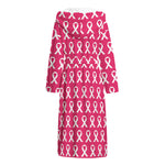 White And Pink Breast Cancer Print Hooded Bathrobe